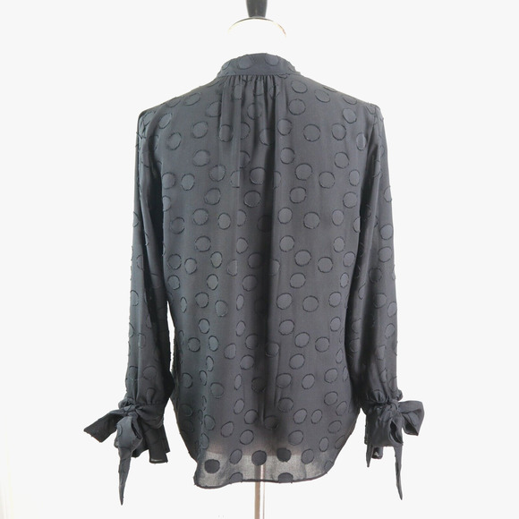 Ann Taylor Size Petite M Keyhole Neck Blouse Tie Black Polka Dot - Picture 4 of 11